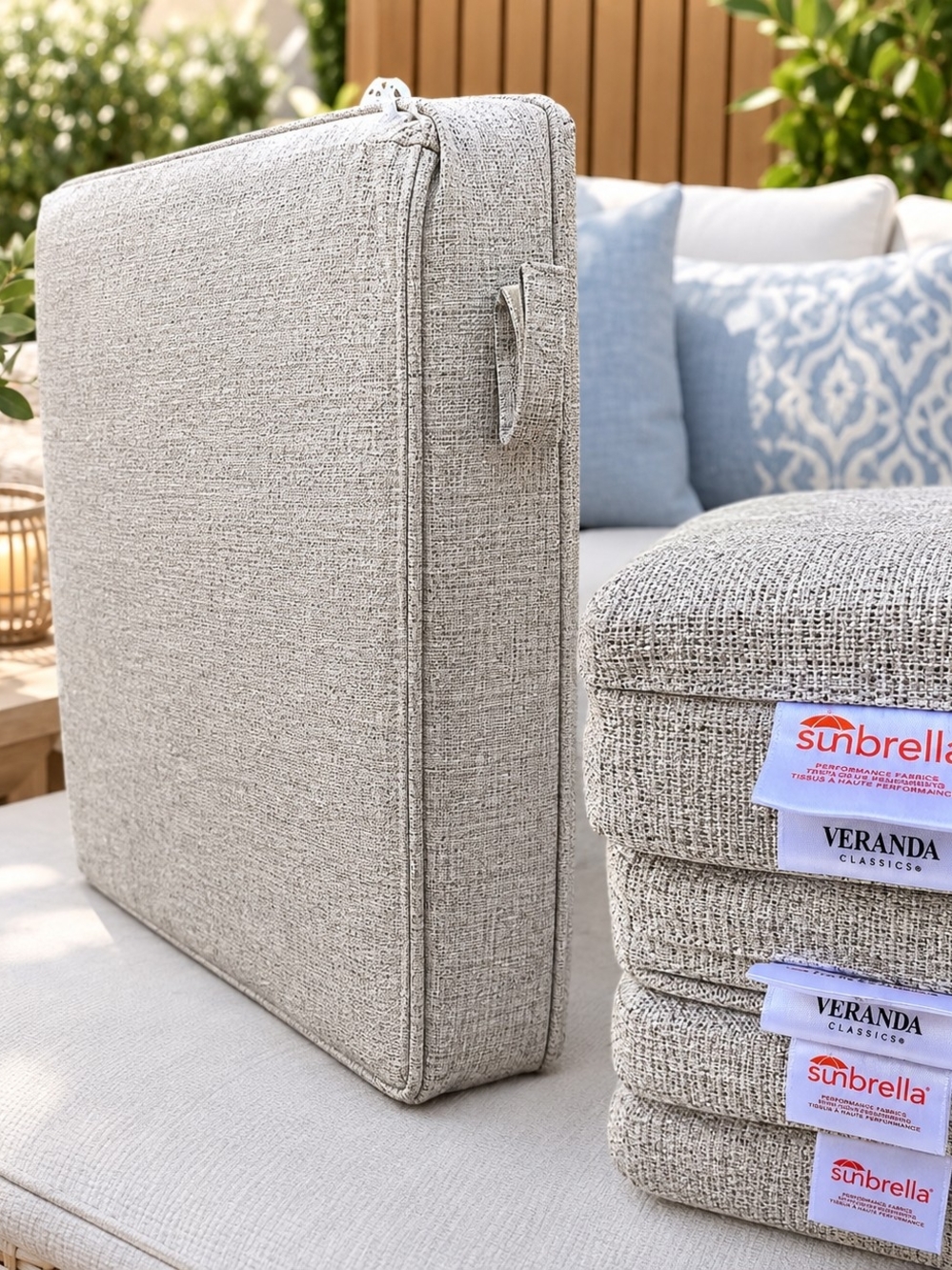 New Veranda Classics Sunbrella Outdoor Cushion in Light Gray Set Of 6